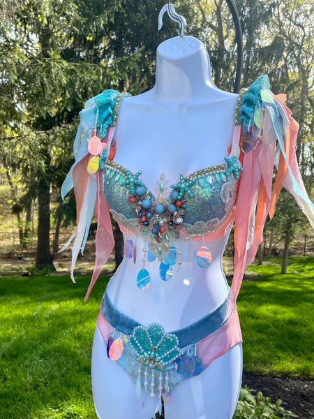 Blue Sequins Mermaid Top and bottom