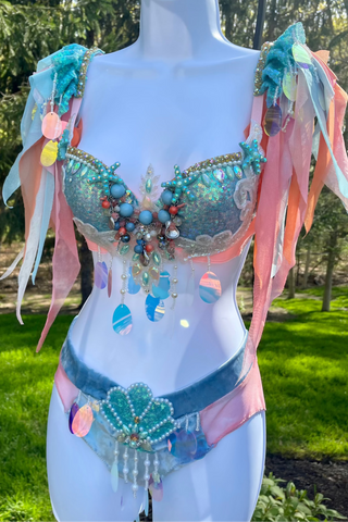 Blue Sequins Mermaid Top and bottom