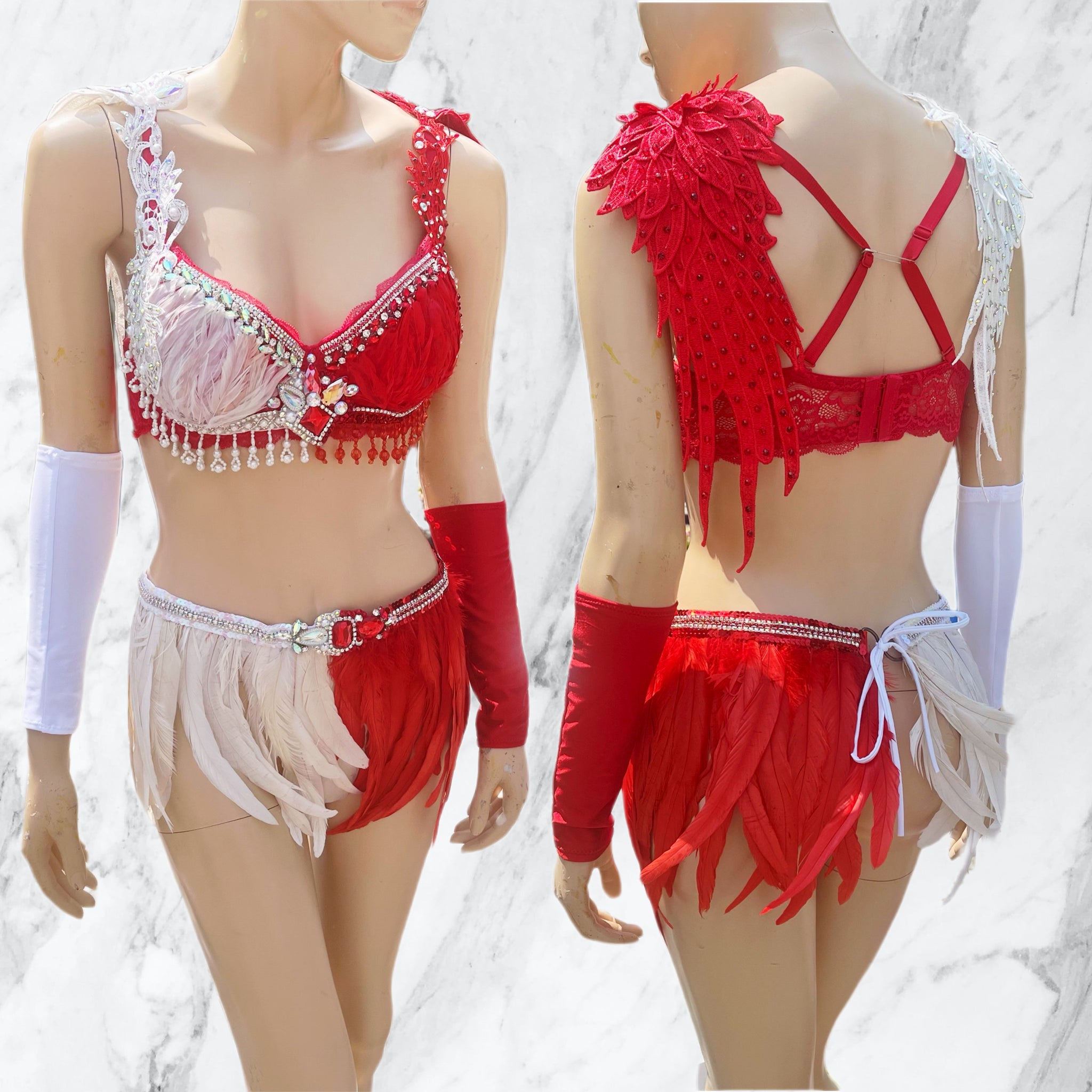 Ready to Ship 34C 30"+ Skirt - Saints and Sinners Half Angel Half Devil Bra and Skirt Dance costume