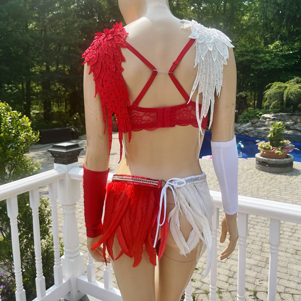 Ready to Ship 34C 30"+ Skirt - Saints and Sinners Half Angel Half Devil Bra and Skirt Dance costume