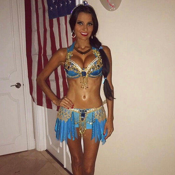 Princess Jasmine Cosplay Dance Costume Rave Bra and Shorts Halloween Comicon