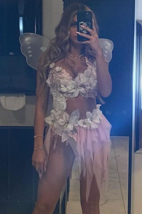 High Waisted Pearl Pink White Winter Fairy Monokini Dance Costume Rave Halloween