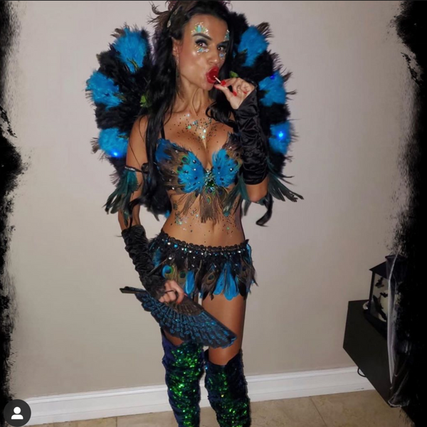 Peacock Feather Costume Rave Bra and Skirt Bottom