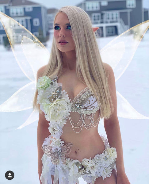 Gold and White Goddess Fairy Monokini Dance Costume Rave Bra Halloween