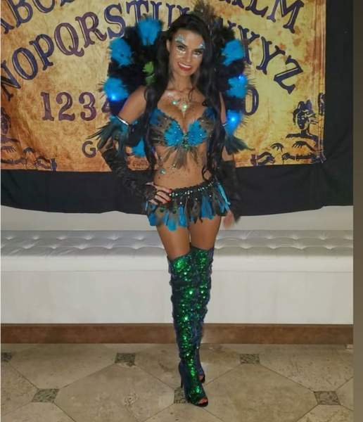 Peacock Feather Costume Rave Bra and Skirt Bottom