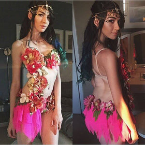 Pink and Green Spring Fairy with Pink Skirt Monokini Costume