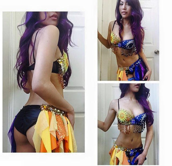 Galaxy Sun and Moon Rave Bra and Garter Belt Dance Halloween Costume