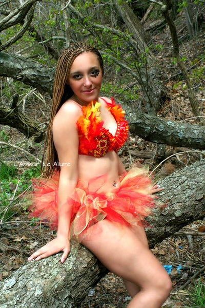 Red Phoenix Fire Feather Bra Halloween Dance Costume