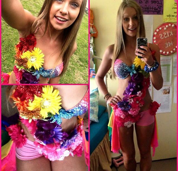 Pink Rainbow Fairy Monokini Costume Dance Rave Bra Halloween