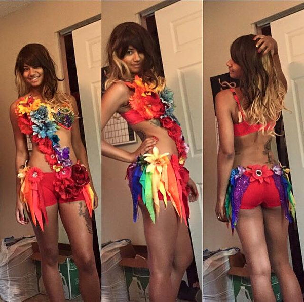 Rainbow Fairy Flower Bra and Shorts Monokini Dance Rave Halloween Costume