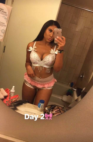 Sweet Pastel Pink Glitter Diamond Bra with Scrunchie Bottom Costume