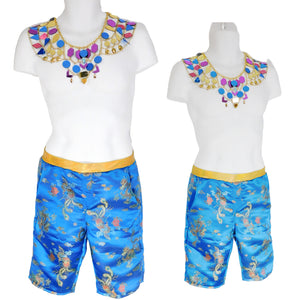 Mens Mirror Chain Top and Turquoise Shorts with Pockets