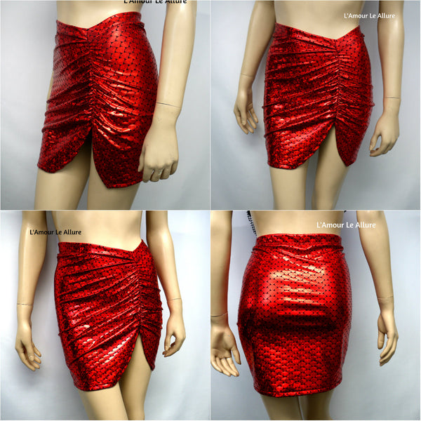 Dark Red Scale Siren Mermaid Bra and High Waisted Spandex Skirt