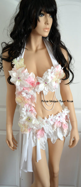 Pink and White Winter Frosted Fairy Monokini Costume