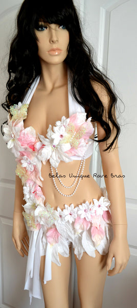 Pink and White Winter Frosted Fairy Monokini Costume