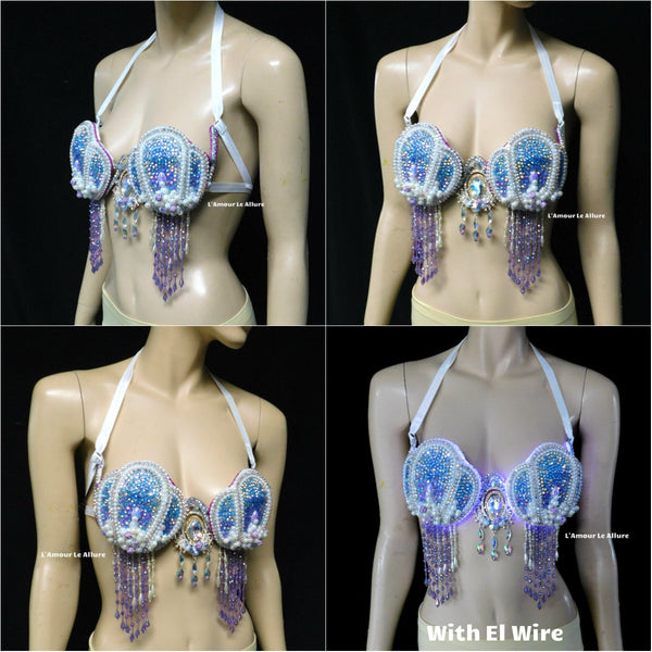 Pastel Blue and Lavender Rhinestone Mermaid Samba Shell Top