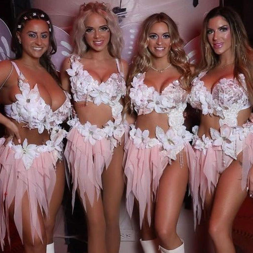 High Waisted Pearl Pink White Winter Fairy Monokini Dance Costume Rave Halloween