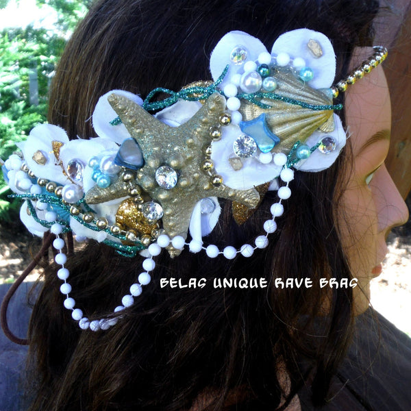 Dripping In Gold Mermaid Flower Crown Halloween Costume Headband Headpiece