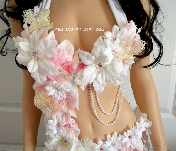 Pink and White Winter Frosted Fairy Monokini Costume