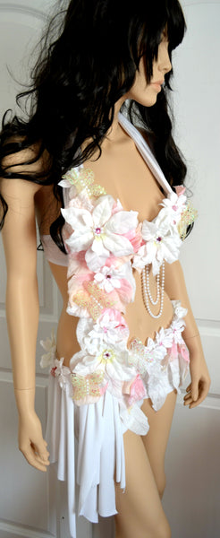 Pink and White Winter Frosted Fairy Monokini Costume