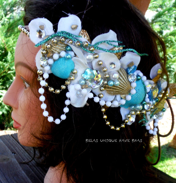 Dripping In Gold Mermaid Flower Crown Halloween Costume Headband Headpiece