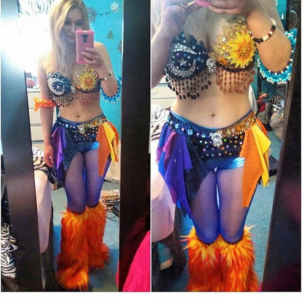 Galaxy Sun and Moon Rave Bra and Garter Belt Dance Halloween Costume