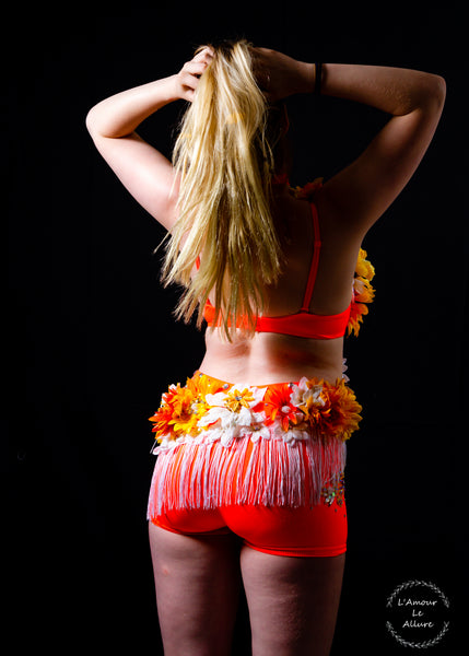 Ready to Ship 34B Small/Medium - Tropical Orange Fringe Fairy Monokini