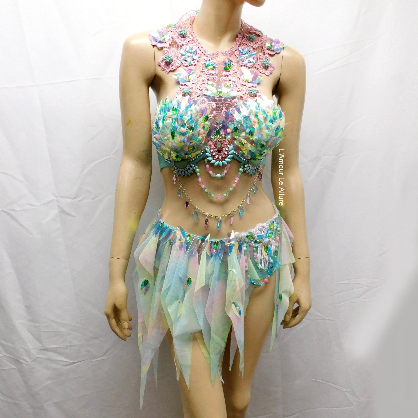 Holographic Pastel Rainbow Flower Fairy Bra and Bottom Costume Dance Rave Halloween