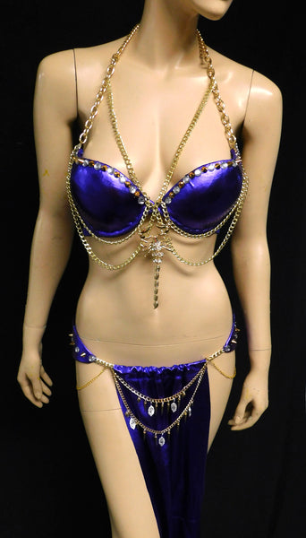 Royal Purple Gold Egyptian Scorpion Queen Chain Bra with Gypsy Slave Skirt
