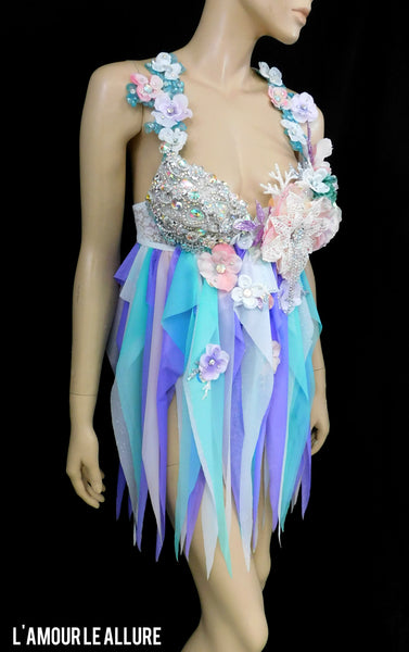 Iridescent Pastel Flower Fairy Babydoll Dress Bra Costume