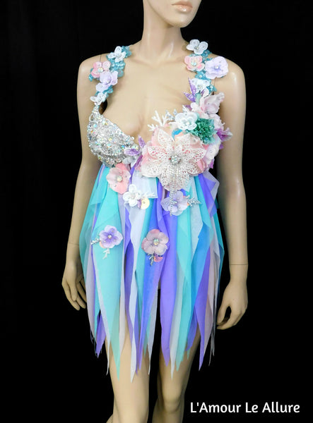 Iridescent Pastel Flower Fairy Babydoll Dress Bra Costume