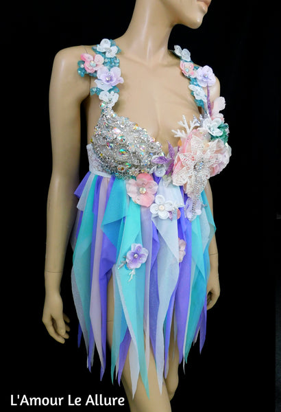 Iridescent Pastel Flower Fairy Babydoll Dress Bra Costume