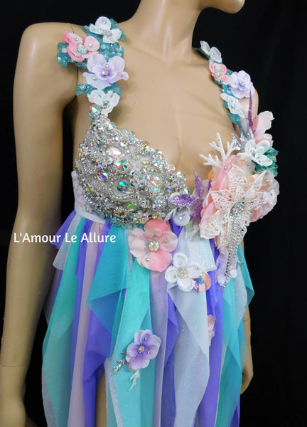 Iridescent Pastel Flower Fairy Babydoll Dress Bra Costume