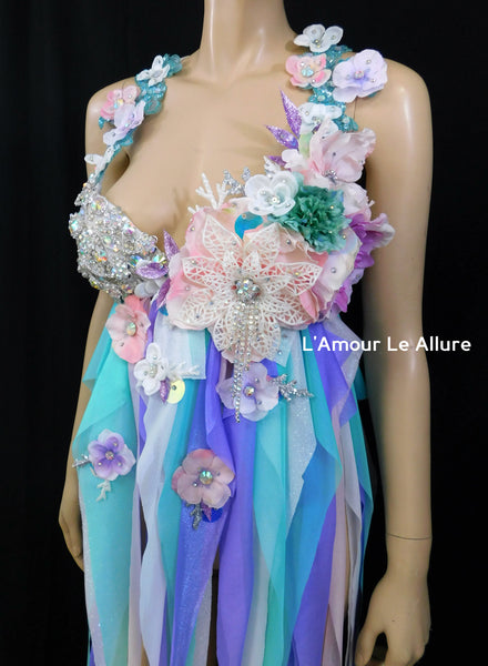 Iridescent Pastel Flower Fairy Babydoll Dress Bra Costume