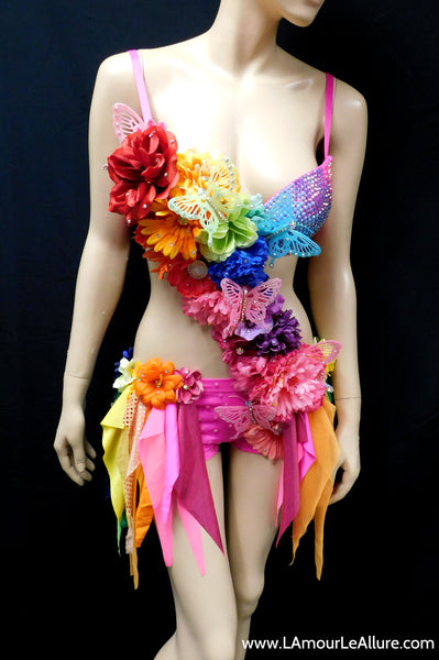 Pink Rainbow Fairy Monokini Costume Dance Rave Bra Halloween