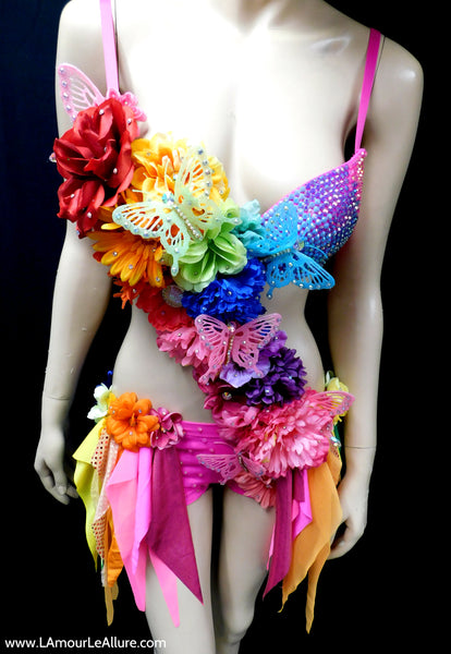 Pink Rainbow Fairy Monokini Costume Dance Rave Bra Halloween