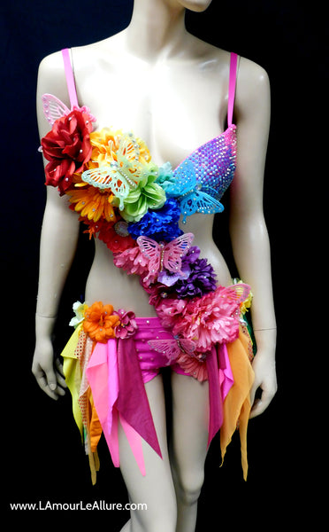 Pink Rainbow Fairy Monokini Costume Dance Rave Bra Halloween