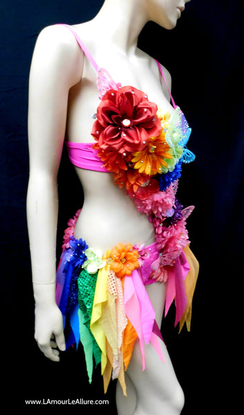 Pink Rainbow Fairy Monokini Costume Dance Rave Bra Halloween