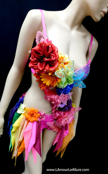 Pink Rainbow Fairy Monokini Costume Dance Rave Bra Halloween