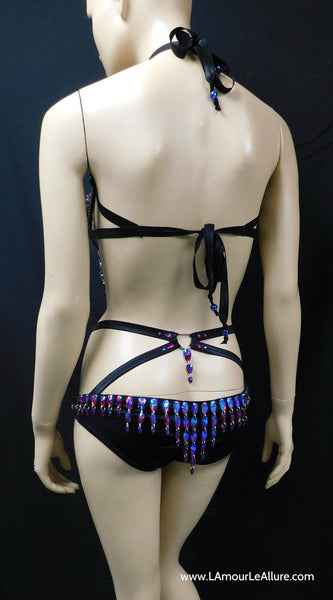 Dark Pink Blue Cotton Candy Rihanna Diamond Carnival Samba Rhinestone Top and Bottom