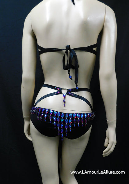 Dark Pink Blue Cotton Candy Rihanna Diamond Carnival Samba Rhinestone Top and Bottom