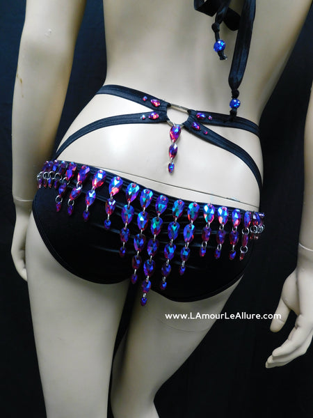 Dark Pink Blue Cotton Candy Rihanna Diamond Carnival Samba Rhinestone Top and Bottom