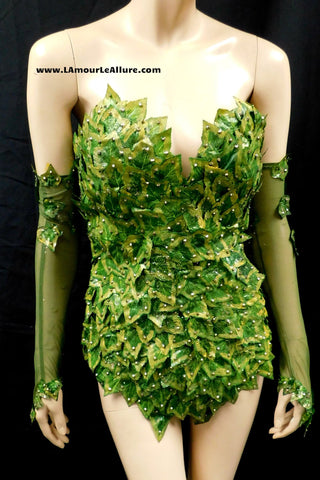 Full Gold Mother Nature Poison Ivy Monokini Body Suit Costume Rave Cosplay Halloween
