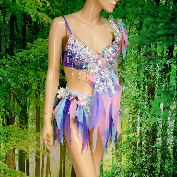 Purple Holographic Pastel Rainbow Flower Fairy Bra and Bottom