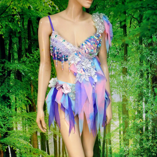 Purple Holographic Pastel Rainbow Flower Fairy Bra and Bottom