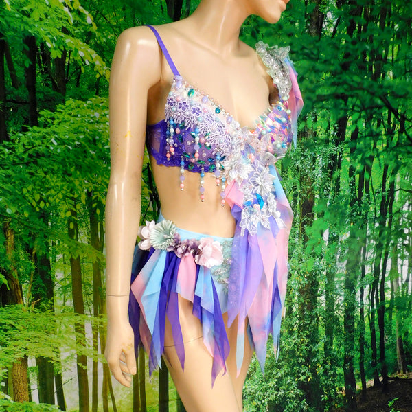 Purple Holographic Pastel Rainbow Flower Fairy Bra and Bottom