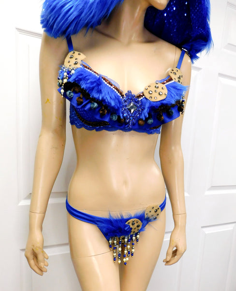 Cookie Monster Detachable Fur Hood, Bra and Thong