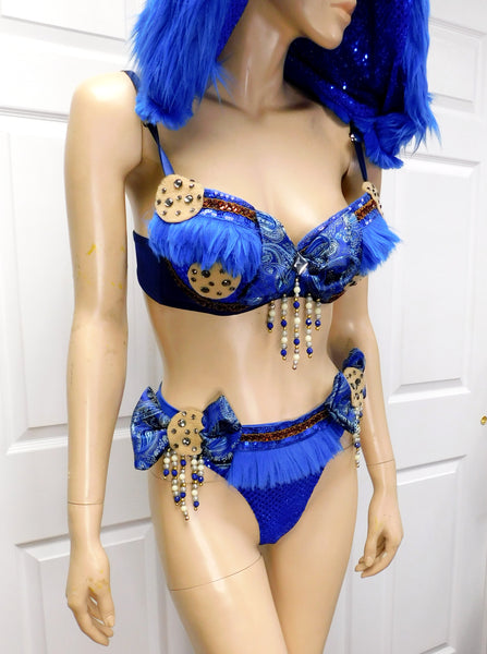 Cookie Monster Detachable Fur Hood, Bra and High Waist Bottom