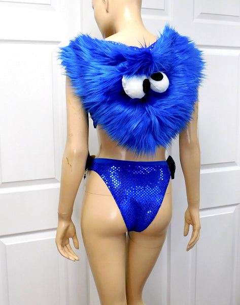 Cookie Monster Detachable Fur Hood, Bra and High Waist Bottom