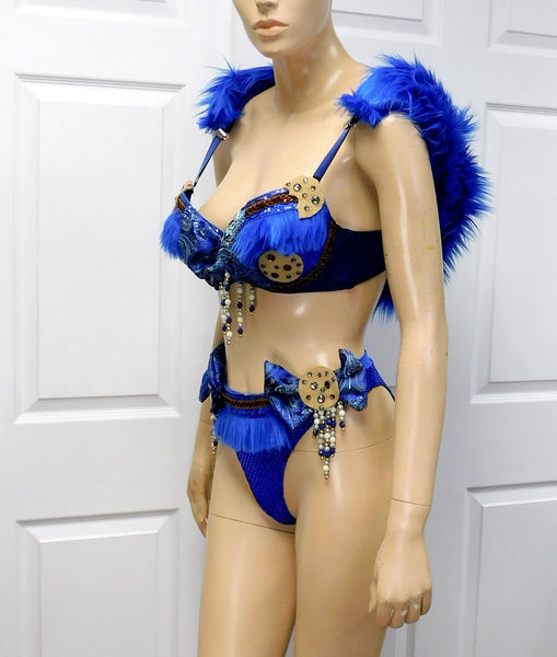 Cookie Monster Detachable Fur Hood, Bra and High Waist Bottom